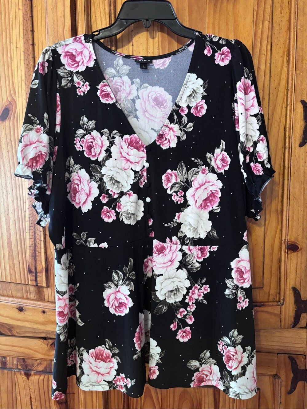 Torrid Rose Print Peplum Top with Covered Buttons